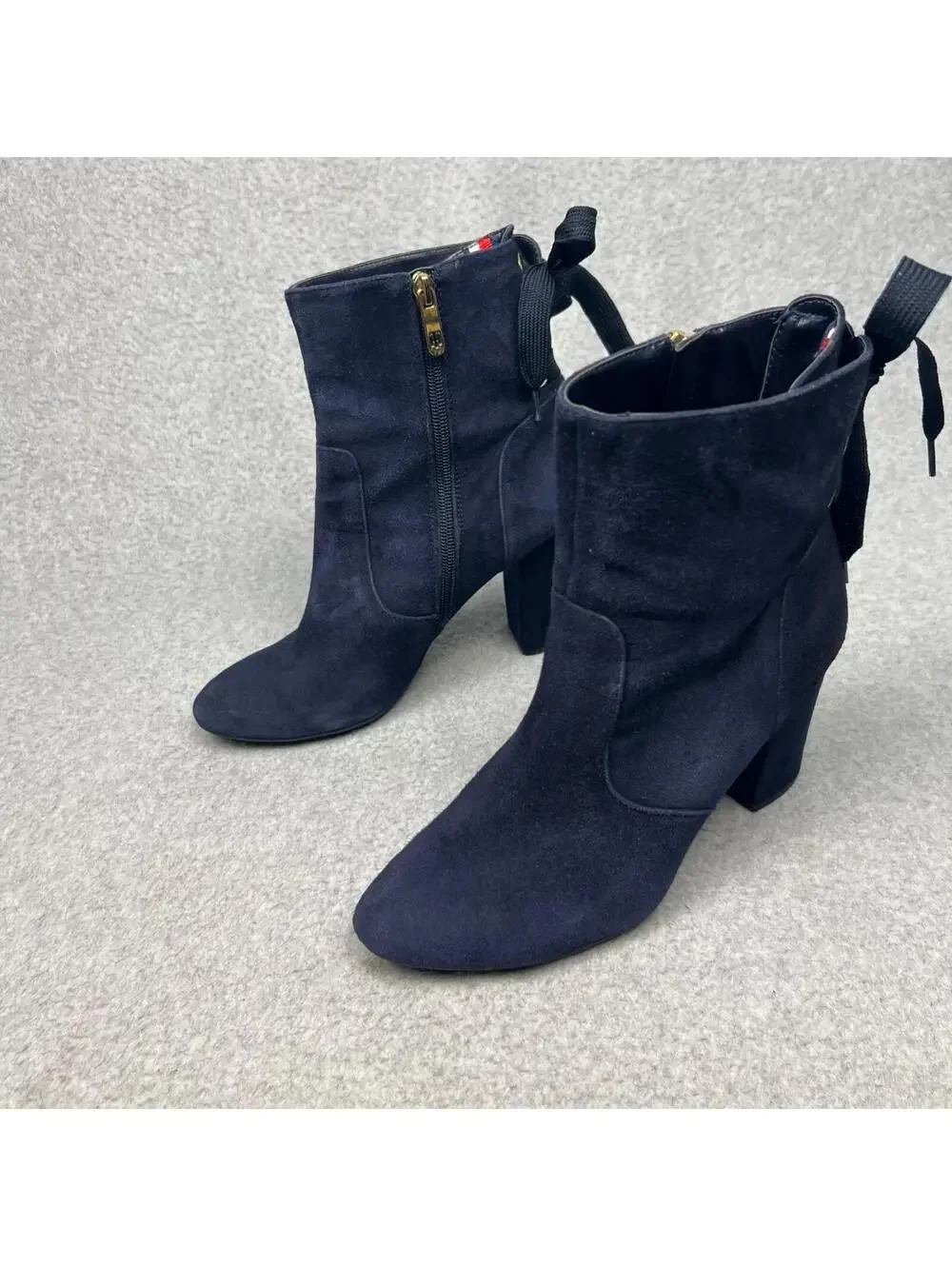 Y2K Tommy Hilfiger Leather Suede Ankle Booties Chunky Heel Womens Size 8.5 90's